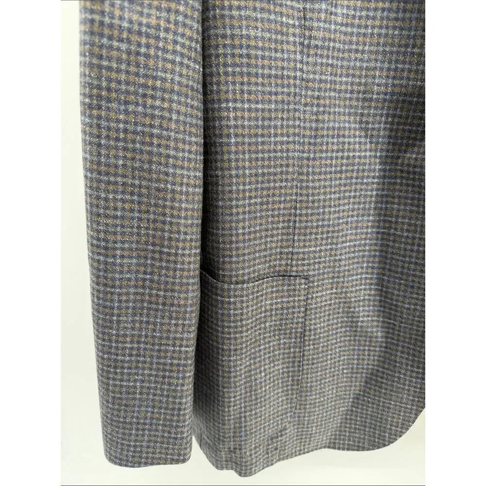Peter Millar wool silk linen blend plaid 2 button double vent sport coat blazer